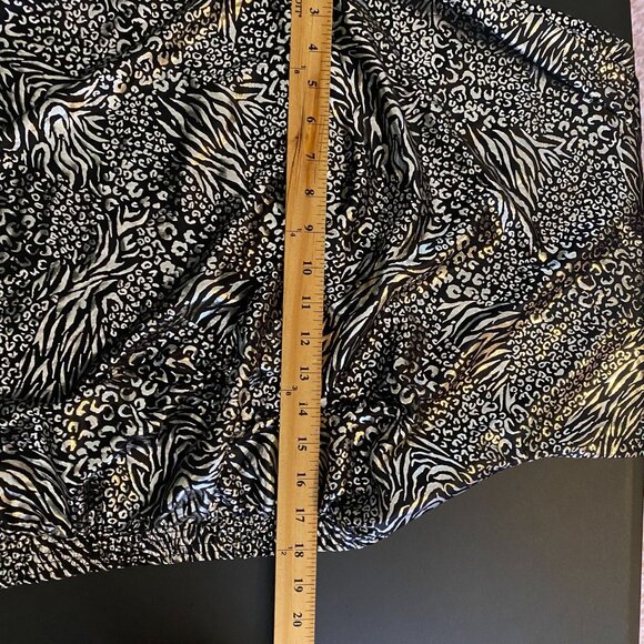 Vintage 80s Black & Silver Metallic Animal Print Blouse, Boat Neck, Puff Sleeves - Picture 5 of 5